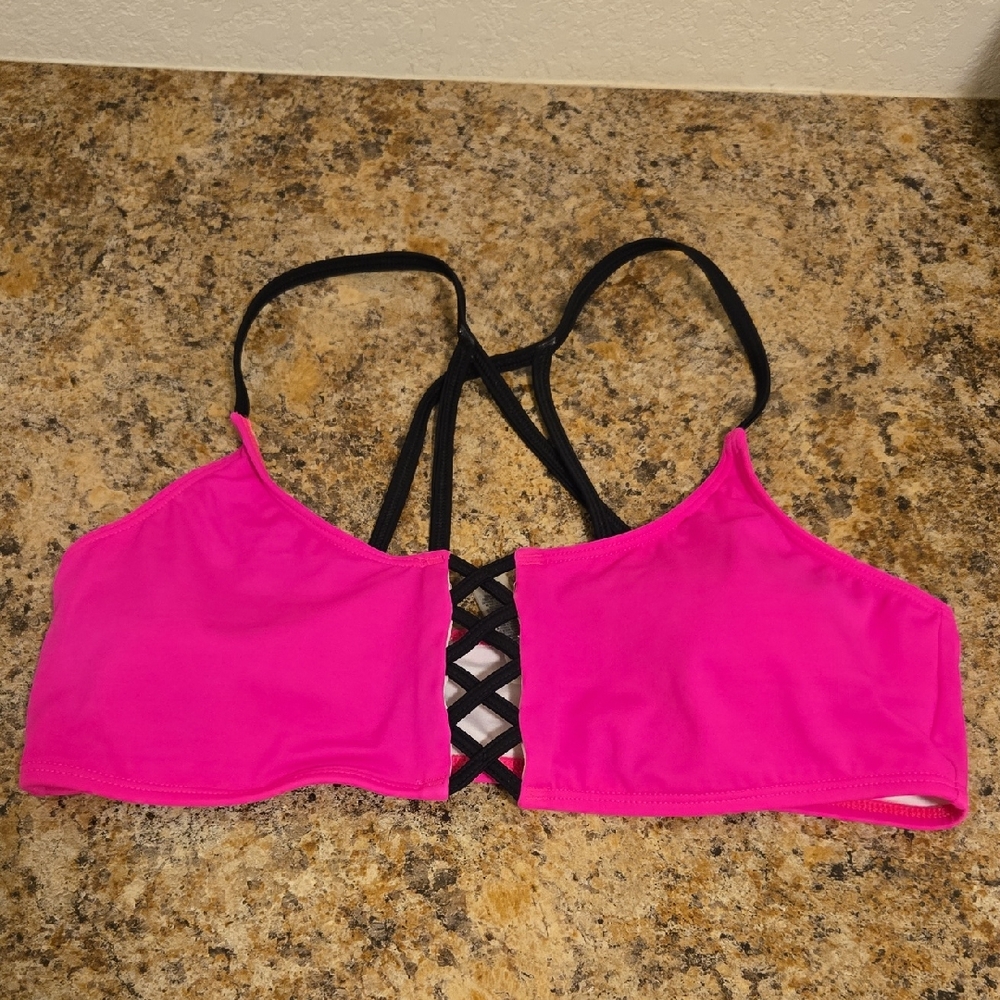 PINK Victoria's Secret Hot Pink Strappy Swim Top